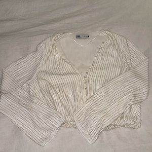 Zara pearl-detail button up white/ivory top